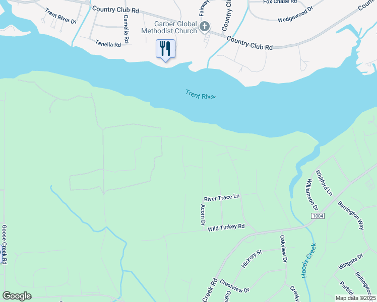 map of restaurants, bars, coffee shops, grocery stores, and more near 207 Sanderling Lane in New Bern