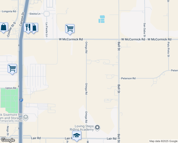 map of restaurants, bars, coffee shops, grocery stores, and more near 13300-14798 Ortega Road in Amarillo