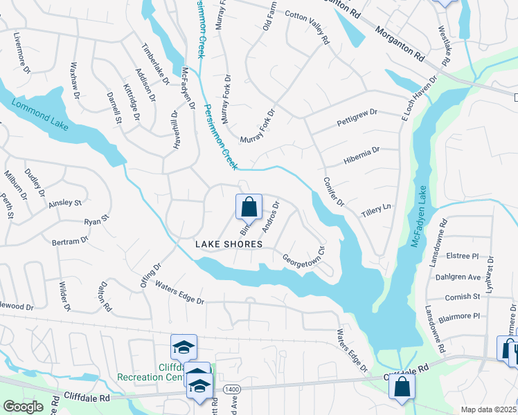 map of restaurants, bars, coffee shops, grocery stores, and more near 5609 Bimini Place in Fayetteville