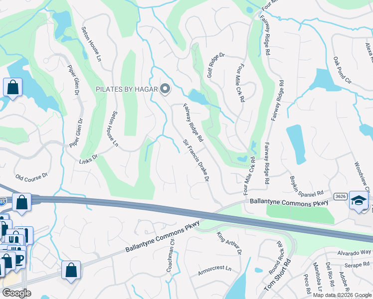 map of restaurants, bars, coffee shops, grocery stores, and more near 6813 Haws Run Court in Charlotte