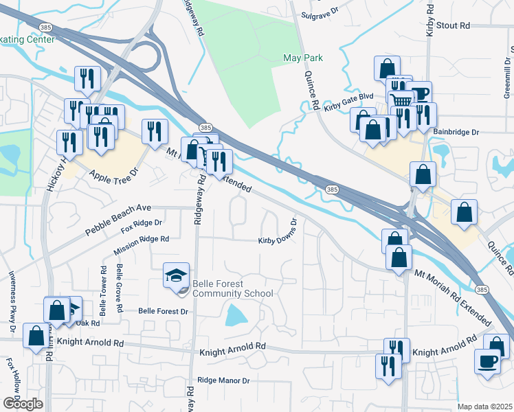map of restaurants, bars, coffee shops, grocery stores, and more near 2997 Hunters Way Drive in Memphis