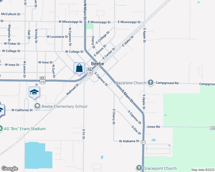 map of restaurants, bars, coffee shops, grocery stores, and more near 306 South Cypress Street in Beebe