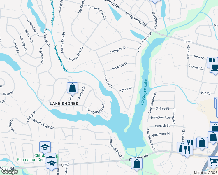map of restaurants, bars, coffee shops, grocery stores, and more near 367 Conifer Drive in Fayetteville