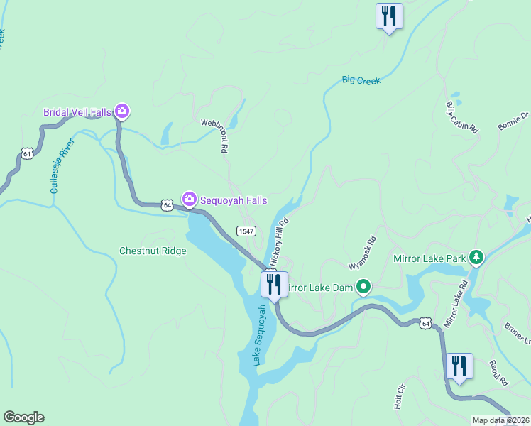 map of restaurants, bars, coffee shops, grocery stores, and more near 329 Sequoyah Drive in Highlands