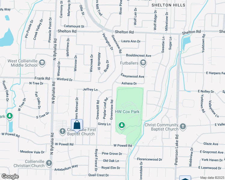 map of restaurants, bars, coffee shops, grocery stores, and more near 1028 Greenview Road in Collierville