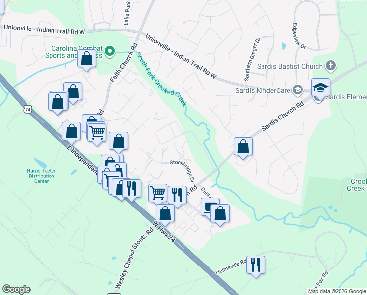 map of restaurants, bars, coffee shops, grocery stores, and more near 4015 Waterton Court in Monroe