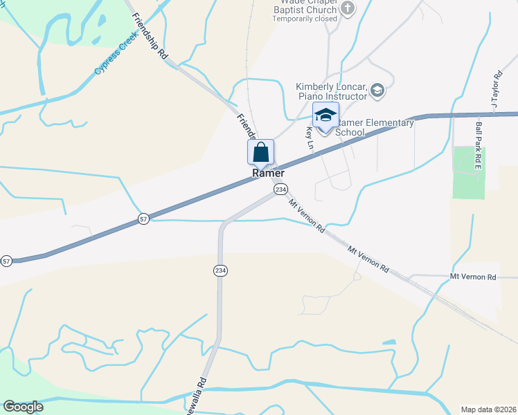 map of restaurants, bars, coffee shops, grocery stores, and more near 131 Chewalla Road in Ramer