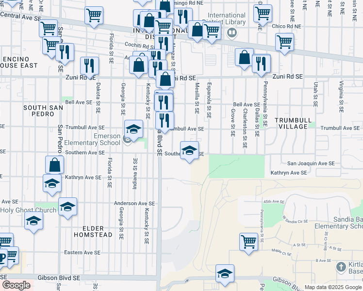 map of restaurants, bars, coffee shops, grocery stores, and more near 608 Alcazar Street Southeast in Albuquerque