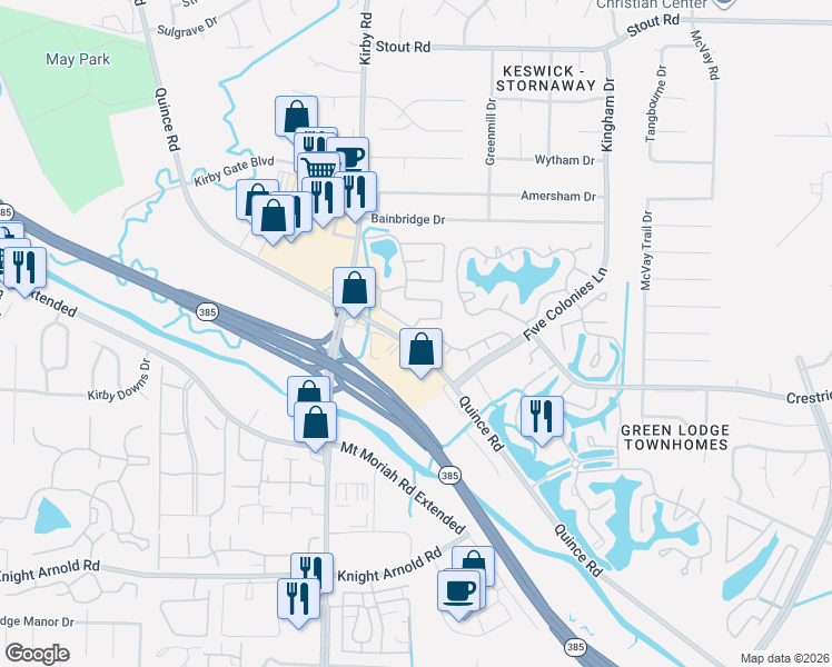 map of restaurants, bars, coffee shops, grocery stores, and more near 2960 South Pondside Drive in Memphis