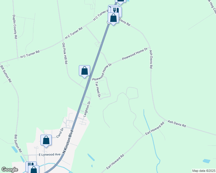 map of restaurants, bars, coffee shops, grocery stores, and more near 2700 Hatteras Drive in Pink Hill
