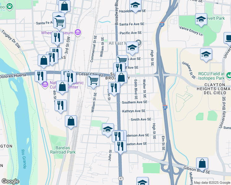 map of restaurants, bars, coffee shops, grocery stores, and more near 1501 New Mexico 47 in Albuquerque