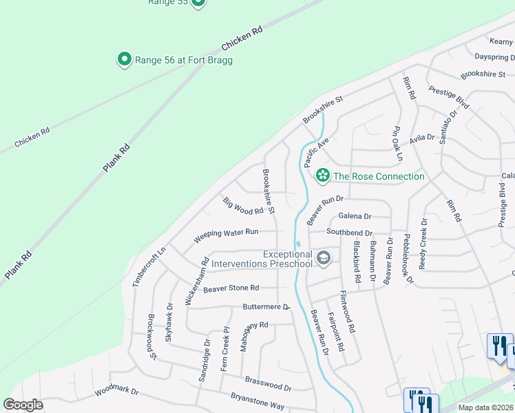 map of restaurants, bars, coffee shops, grocery stores, and more near 6710 Bluffview Drive in Fayetteville