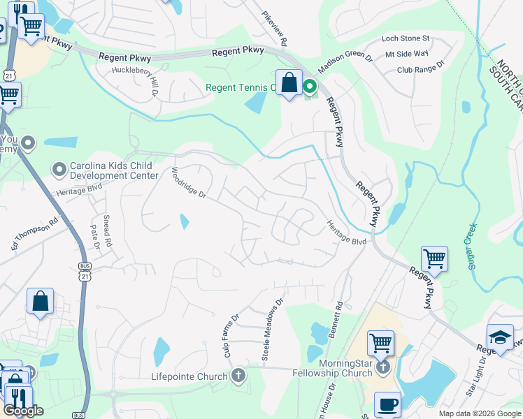 map of restaurants, bars, coffee shops, grocery stores, and more near 2792 Dogwood Hills Court in Fort Mill