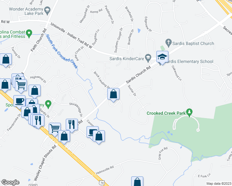 map of restaurants, bars, coffee shops, grocery stores, and more near 5704 Burning Ridge Drive in Monroe