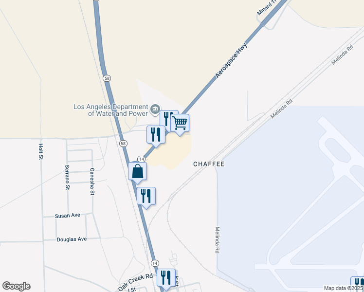 map of restaurants, bars, coffee shops, grocery stores, and more near 16910 California 14 in Mojave