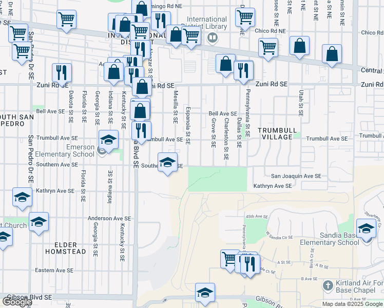 map of restaurants, bars, coffee shops, grocery stores, and more near 624 Espanola Street Southeast in Albuquerque