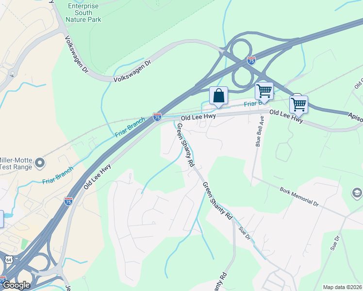 map of restaurants, bars, coffee shops, grocery stores, and more near 4847 Green Shanty Road in Ooltewah
