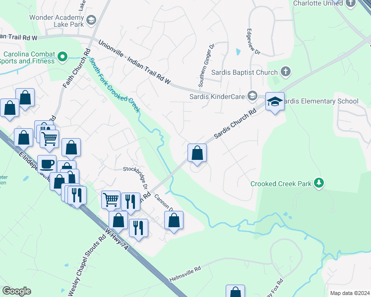 map of restaurants, bars, coffee shops, grocery stores, and more near 4109 New Castle Lane in Monroe