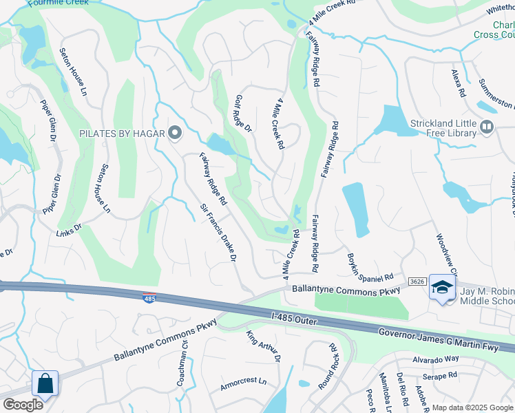 map of restaurants, bars, coffee shops, grocery stores, and more near 8307 Chippenham Lane in Charlotte