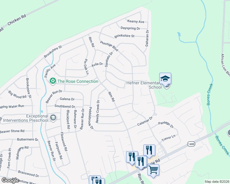 map of restaurants, bars, coffee shops, grocery stores, and more near 919 Rim Road in Fayetteville