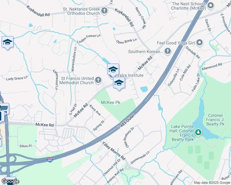 map of restaurants, bars, coffee shops, grocery stores, and more near 4101 McKee Road in Charlotte