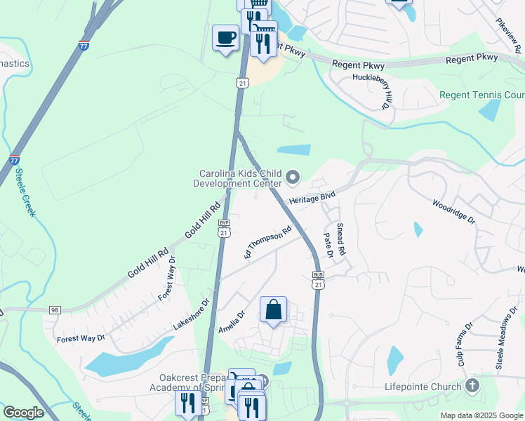 map of restaurants, bars, coffee shops, grocery stores, and more near 3115 Drewsky Lane in Fort Mill