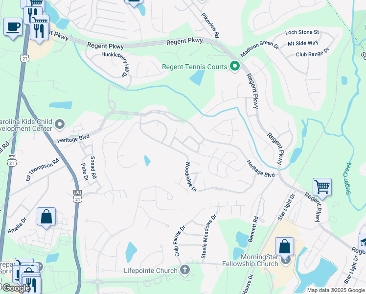map of restaurants, bars, coffee shops, grocery stores, and more near 351 Sweetgum Drive in Fort Mill