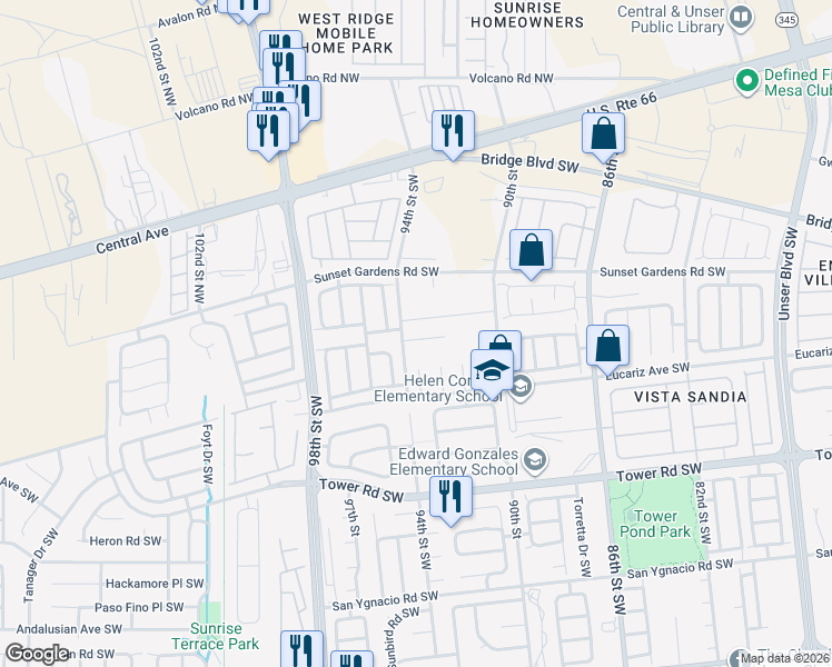 map of restaurants, bars, coffee shops, grocery stores, and more near 9222 Cll Salinas Southwest in Albuquerque