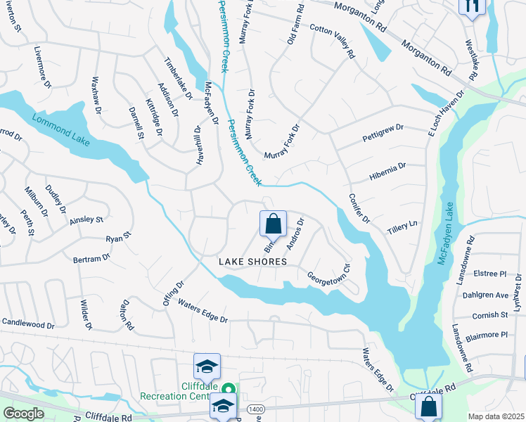 map of restaurants, bars, coffee shops, grocery stores, and more near 404 Bahama Loop in Fayetteville