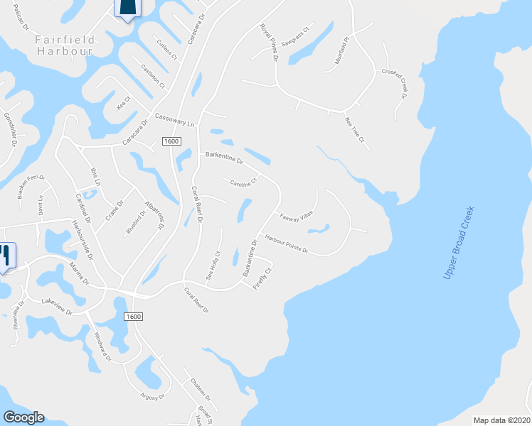 map of restaurants, bars, coffee shops, grocery stores, and more near 1116 Barkentine Drive in New Bern