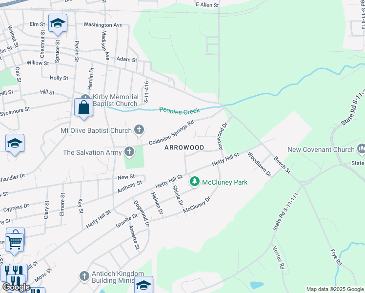 map of restaurants, bars, coffee shops, grocery stores, and more near 104 Villa Drive in Gaffney