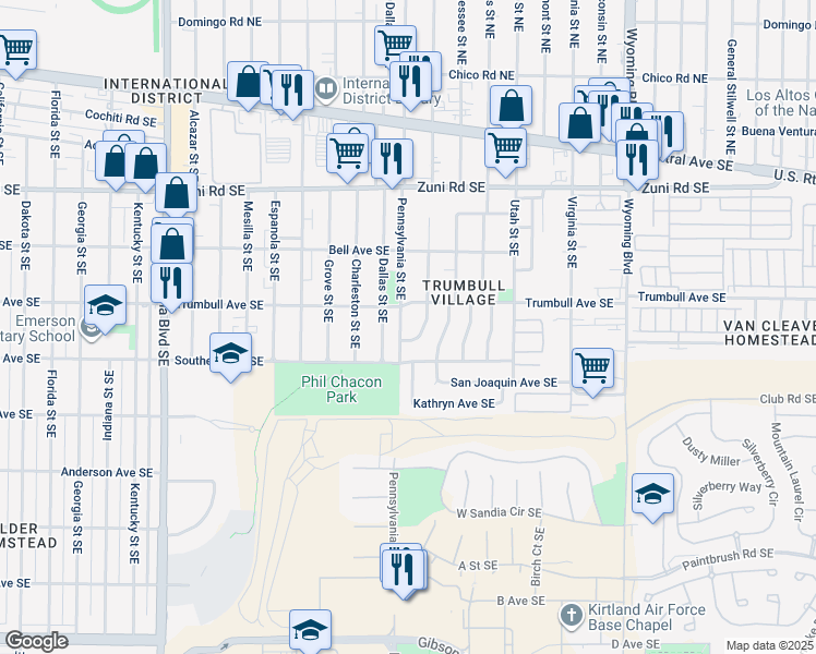 map of restaurants, bars, coffee shops, grocery stores, and more near 509 Rhode Island Street Southeast in Albuquerque