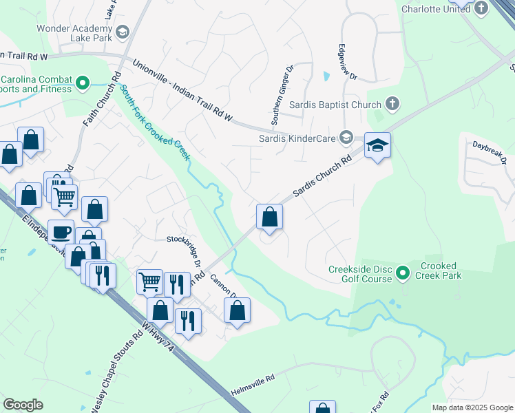 map of restaurants, bars, coffee shops, grocery stores, and more near 4113 New Castle Lane in Monroe