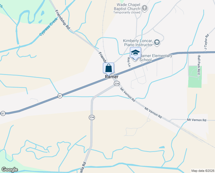 map of restaurants, bars, coffee shops, grocery stores, and more near 131 Chewalla Road in Ramer