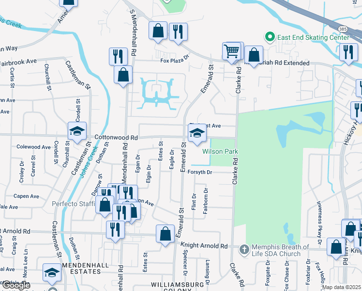 map of restaurants, bars, coffee shops, grocery stores, and more near 2945 Eagle Drive in Memphis
