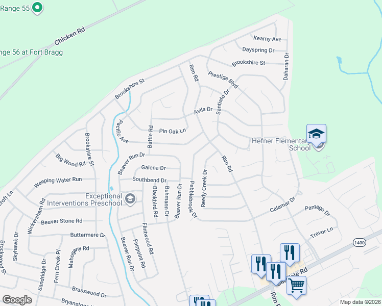 map of restaurants, bars, coffee shops, grocery stores, and more near 6740 Pacific Avenue in Fayetteville