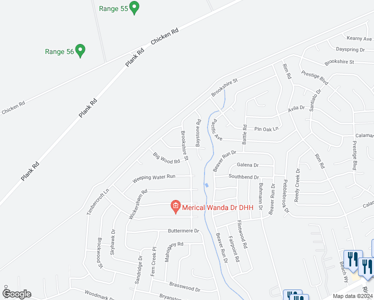 map of restaurants, bars, coffee shops, grocery stores, and more near 6701 Brookshire Street in Fayetteville