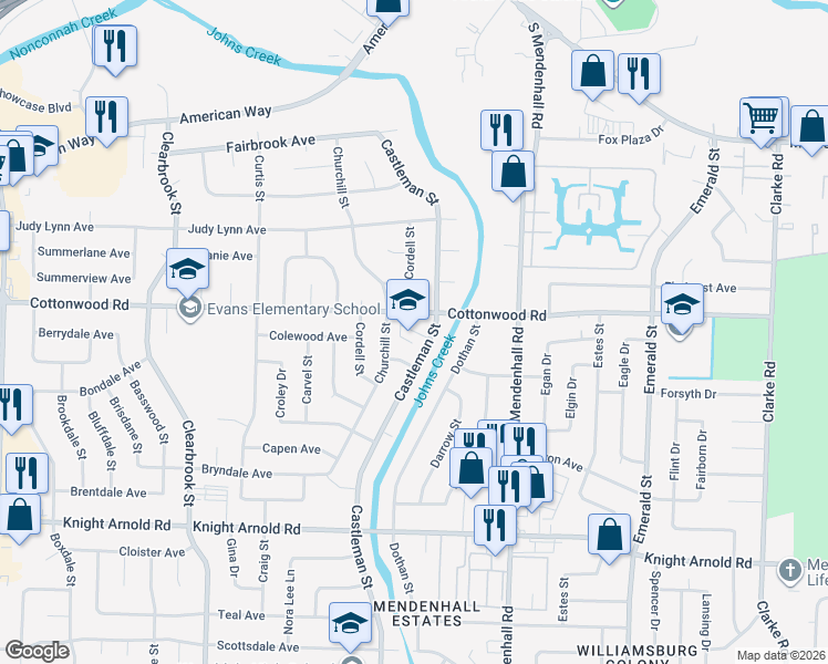 map of restaurants, bars, coffee shops, grocery stores, and more near 2963 Castleman Street in Memphis