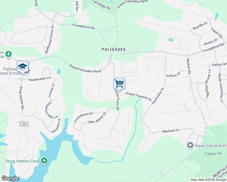 map of restaurants, bars, coffee shops, grocery stores, and more near 16816 Turtle Point Road in Charlotte