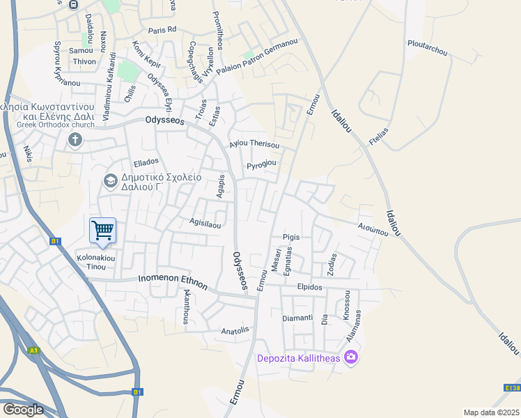 map of restaurants, bars, coffee shops, grocery stores, and more near Lythragkomis in Dali