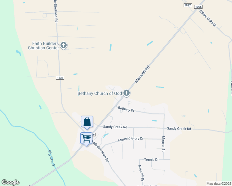 map of restaurants, bars, coffee shops, grocery stores, and more near 7351 Maxwell Road in Stedman