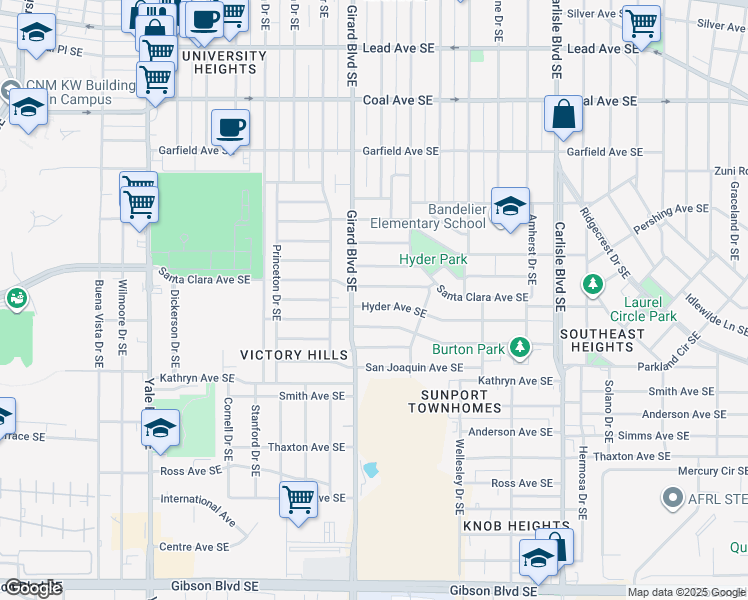 map of restaurants, bars, coffee shops, grocery stores, and more near 2909 Hyder Ave SE in Albuquerque