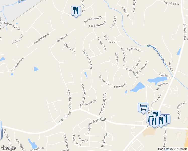 map of restaurants, bars, coffee shops, grocery stores, and more near 568 Quicksilver Trail in Fort Mill