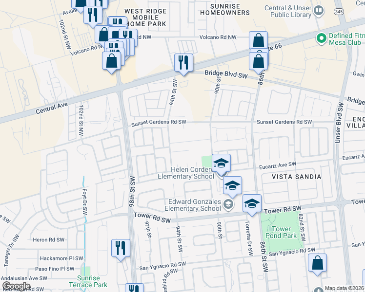 map of restaurants, bars, coffee shops, grocery stores, and more near 9222 Cll Salinas Southwest in Albuquerque