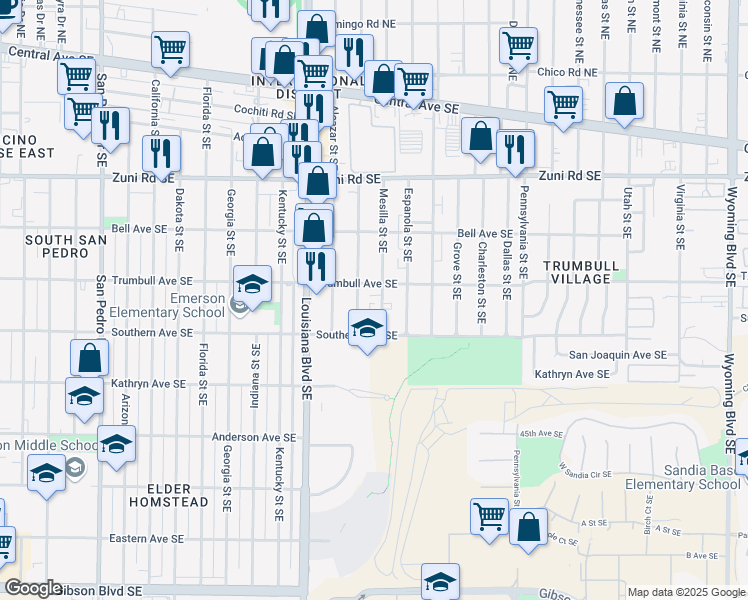 map of restaurants, bars, coffee shops, grocery stores, and more near 613 Mesilla Street Southeast in Albuquerque