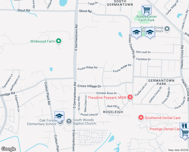map of restaurants, bars, coffee shops, grocery stores, and more near 2947 Pangbourne Cove in Germantown