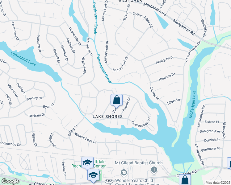 map of restaurants, bars, coffee shops, grocery stores, and more near 417 Georgetown Circle in Fayetteville