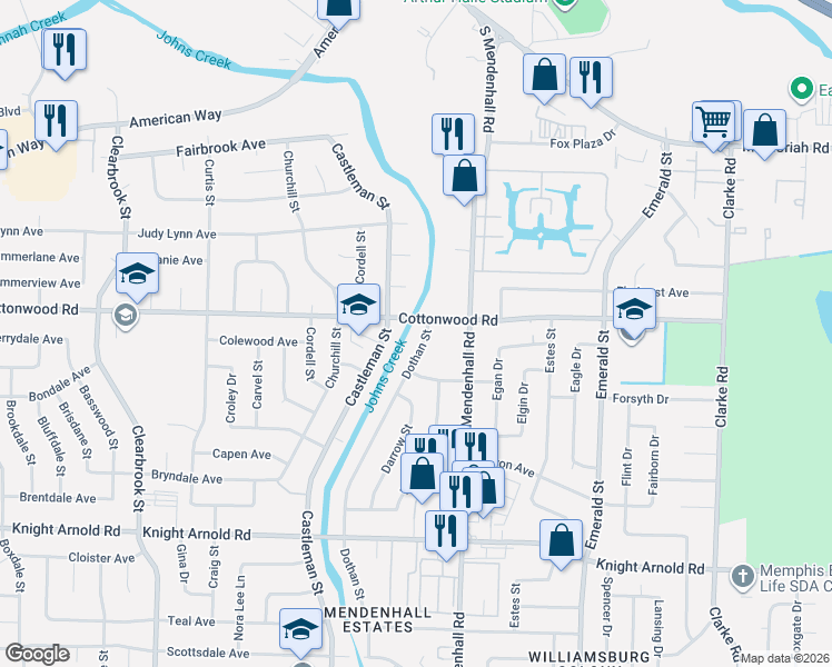 map of restaurants, bars, coffee shops, grocery stores, and more near 2945 Dothan Street in Memphis