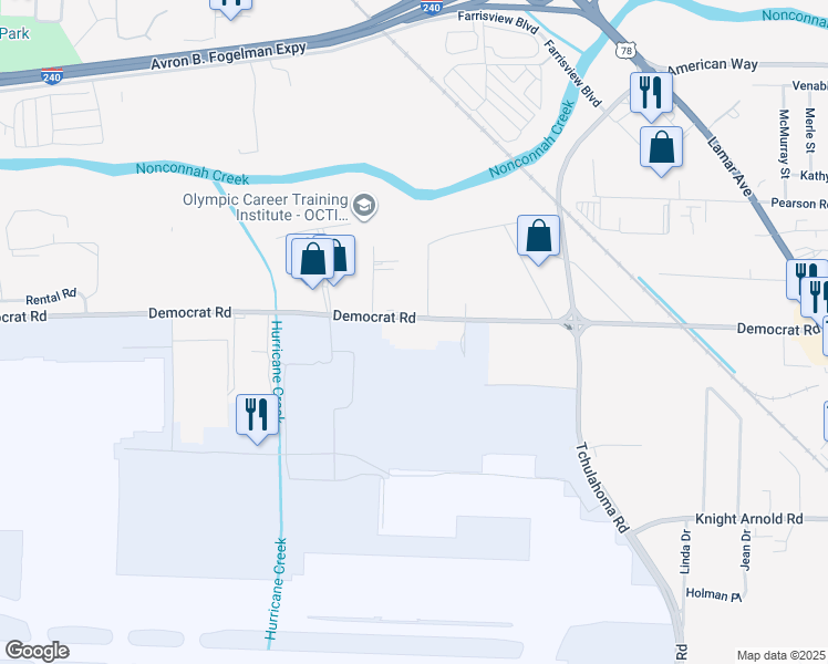 map of restaurants, bars, coffee shops, grocery stores, and more near 3131 Democrat Road in Memphis