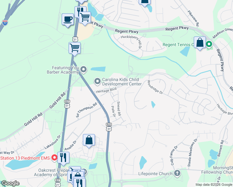 map of restaurants, bars, coffee shops, grocery stores, and more near 120 Snead Road in Fort Mill